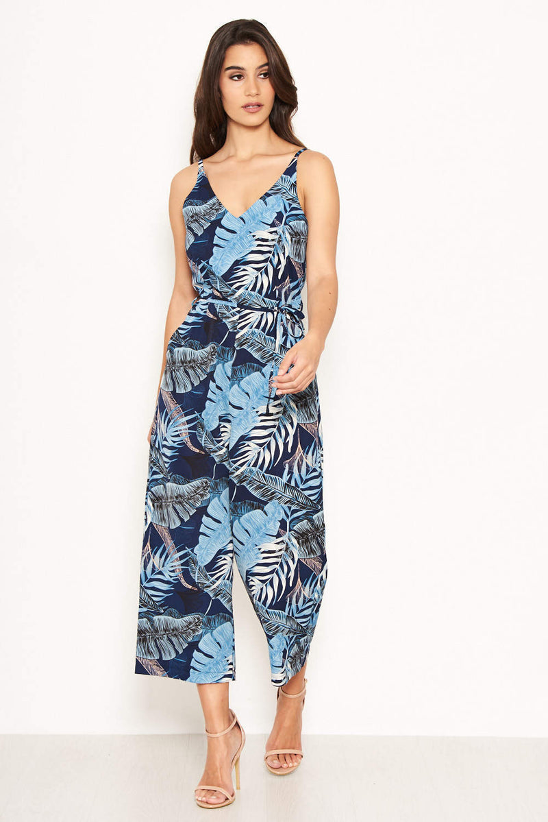 Navy Strappy Tropical Jumpsuit