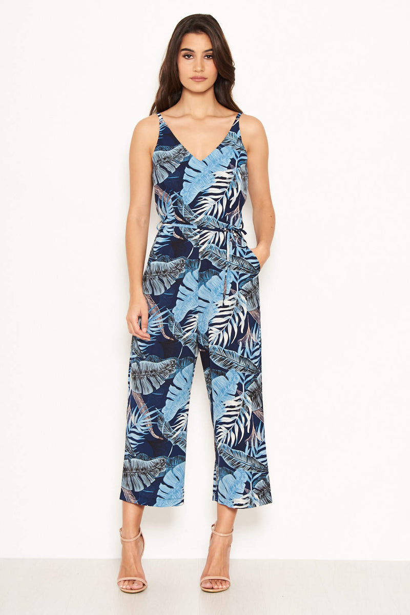 Navy Strappy Tropical Jumpsuit