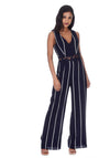 Navy Striped Crochet Detail Flared Leg Jumpsuit