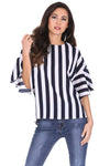 Navy Striped Flare Top