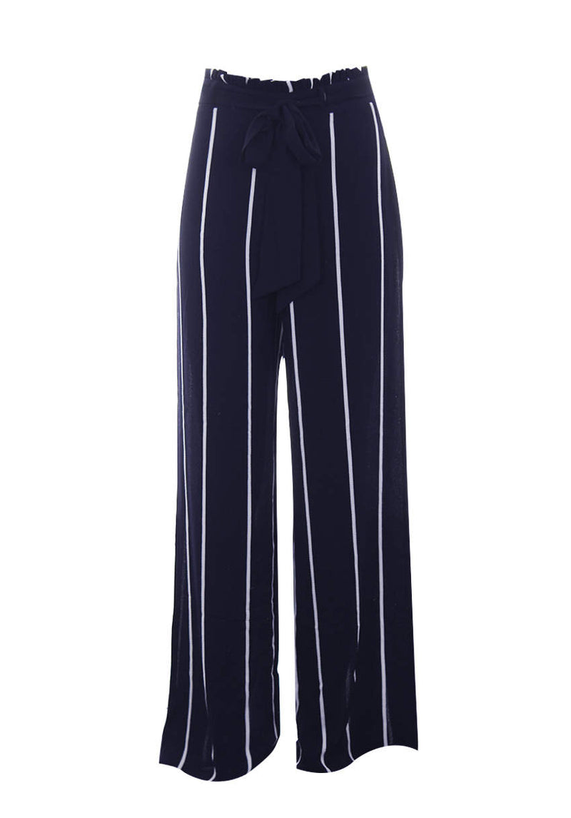 Navy Striped Flared Trousers