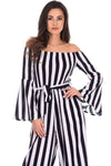 Navy Striped Off The Shoulder Jumpsuit