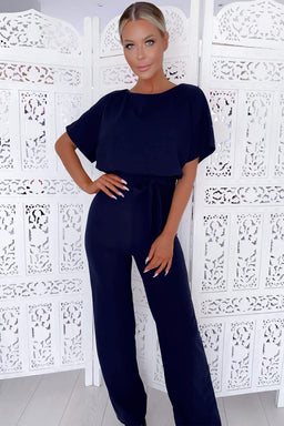 Navy Tie Waist Jumpsuit