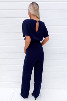 Navy Tie Waist Jumpsuit