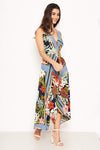 Navy Tropical V Neck Maxi Dress