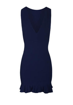 Navy V Neck Fishtail Mini Dress