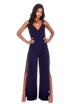 Navy Wide Leg Thigh Split Jumpsuit