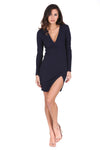 Navy Wrap Thigh Split Dress