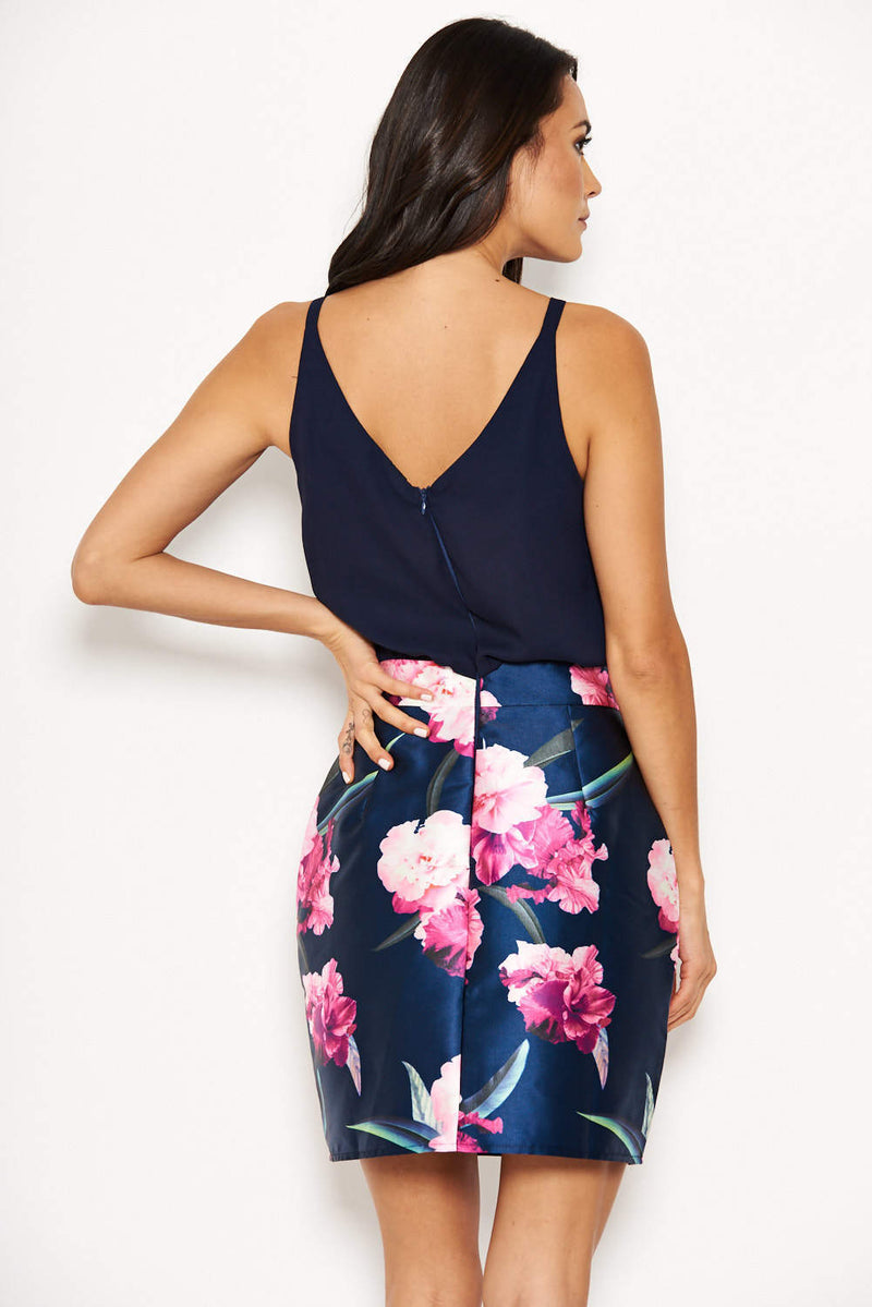 Navy 2 in 1 Floral Dress
