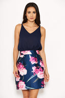 Navy 2 in 1 Floral Dress