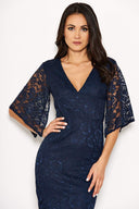 Navy Bell Sleeve Lace Dress