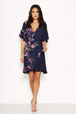 Navy Floral Frill Dress