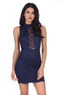 Navy High Neck Lace Dress