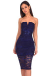 Navy Notch Front Lace Bodycon Midi Dress