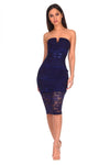Navy Notch Front Lace Bodycon Midi Dress