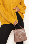 Nude Croc Mini Patent Bag With Gold Ring