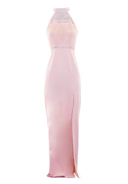 Nude Crochet Top High Neck Maxi Dress