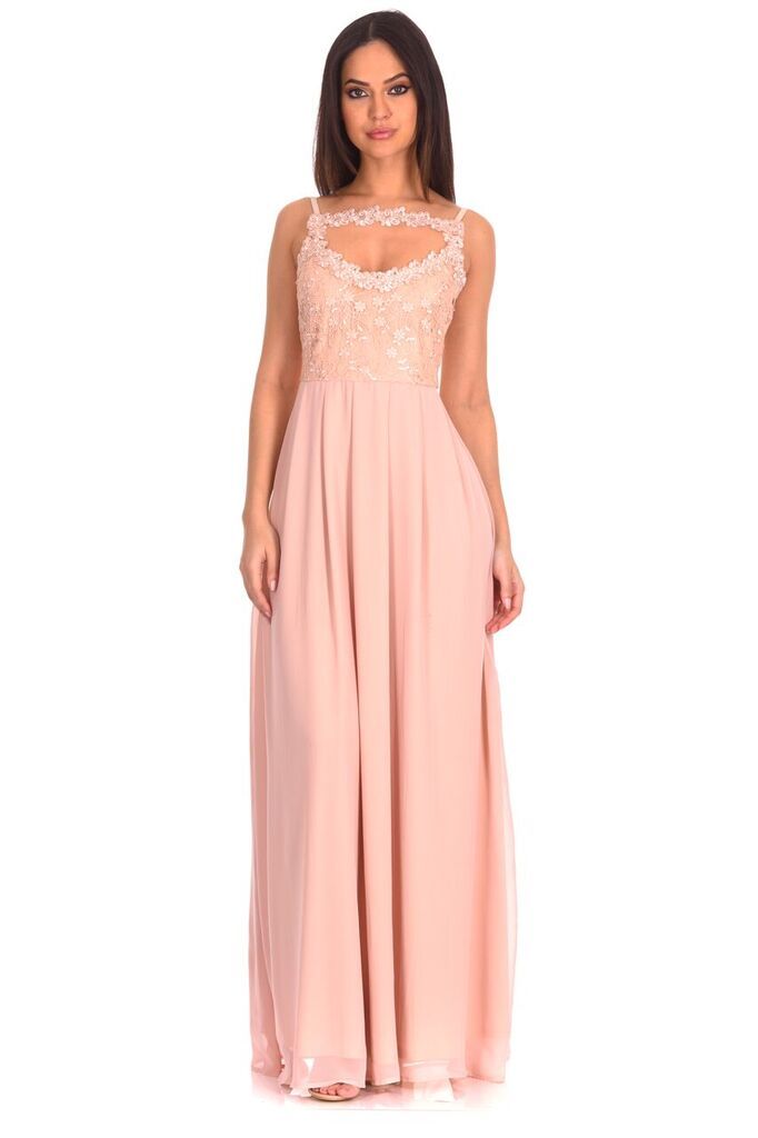 Nude Crochet Top Maxi Dress