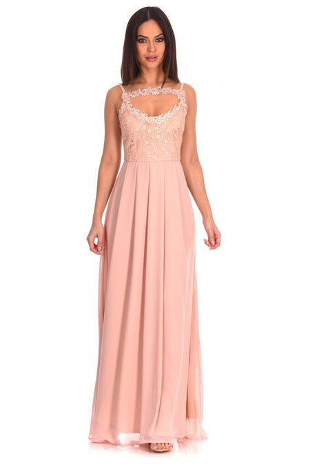 Nude Crochet Top Maxi Dress