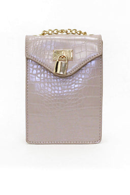 Nude Faux Croc Lock Rectangle Bag