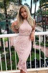 Nude Fishtail Hem Lace Midi Dress