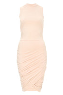 Blush High Neck Asymmetric Bodycon Dress