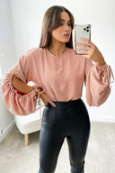 Nude Key Hole Sleeve Blouse