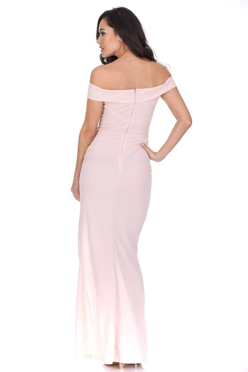 Nude Off The Shoulder Maxi Dress