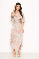 Nude Printed Split Maxi Dress