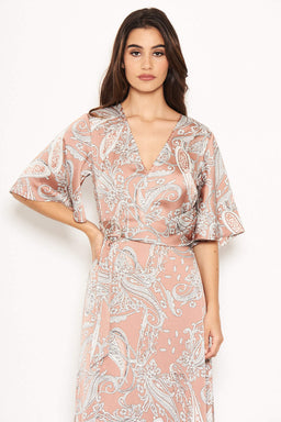 Nude Printed Split Maxi Dress