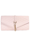 Nude Quilted Gold Tassel Clutch Bag