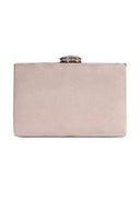 Nude Suede Box Clutch With A Jewel Clasp