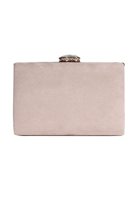 Nude Suede Box Clutch With A Jewel Clasp