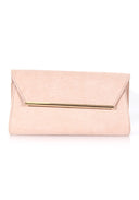 Nude Suede Clutch with Gold Detail