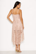 Nude Lace Dress With Waterfall Skirt