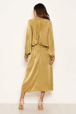 Olive Bat Wing V Neck Midi Dress