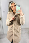 Oatmeal Teddy Faux Fur Coat With Collar