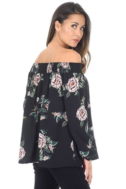 Black Off The Shoulder Floral Top