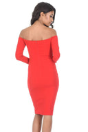 Red Off The Shoulder Midi Dress