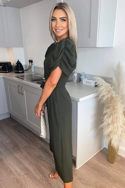 Olive Puff Sleeve Jumpsuit