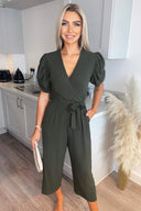 Olive Puff Sleeve Jumpsuit