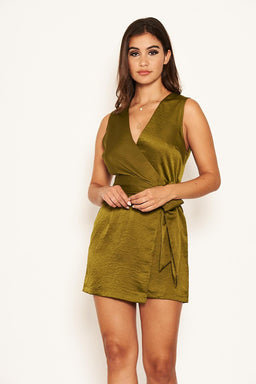 Olive Wrap Tie Playsuit