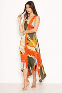Orange Chain Print Maxi Dress