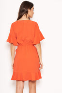 Orange Frill Detail Wrap Dress