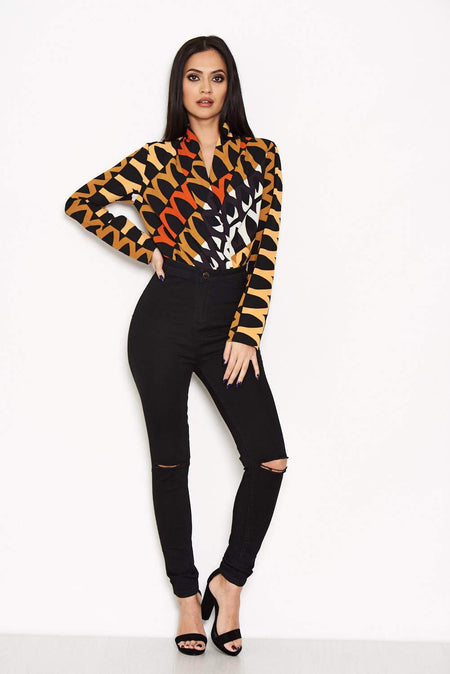 Orange Printed Wrap Bodysuit