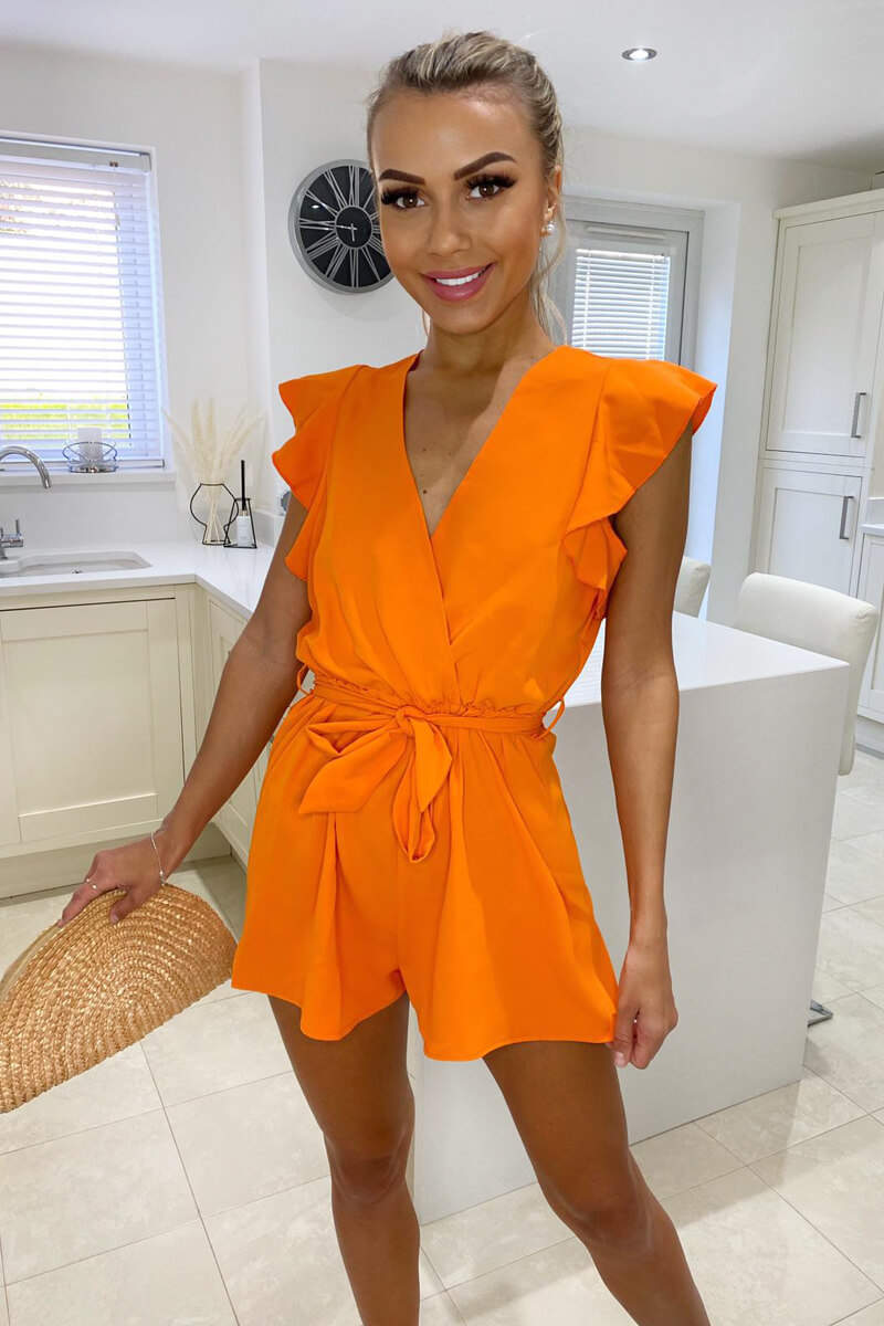 Orange V-Neck Wrap Playsuit