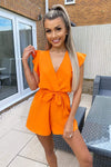 Orange V-Neck Wrap Playsuit