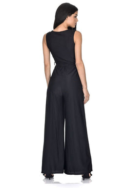 Black Wrap Front Slinky Jumpsuit