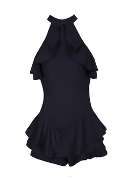 Navy Choker Neck Frill Detail Playsuit