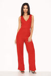 Red V Neck Jumpsuit